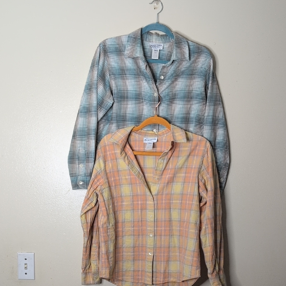 Bundle (2) Pendleton Cotton Plaid Button Down Shi… - image 1